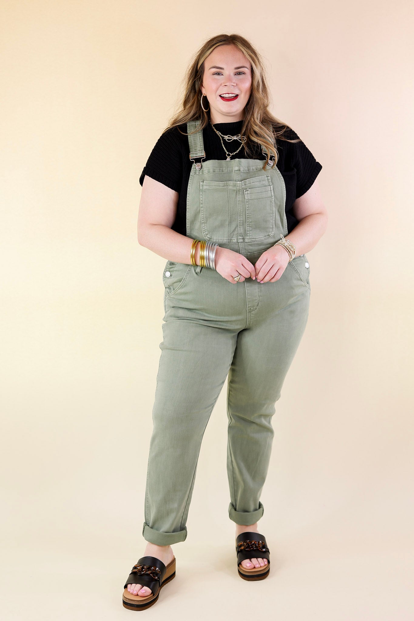 Judy Blue | Start The Bonfire Denim Garment Dyed Overalls in Sage Green - Giddy Up Glamour Boutique