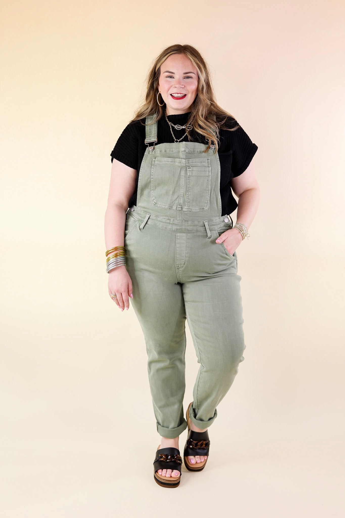 Judy Blue | Start The Bonfire Denim Garment Dyed Overalls in Sage Green - Giddy Up Glamour Boutique