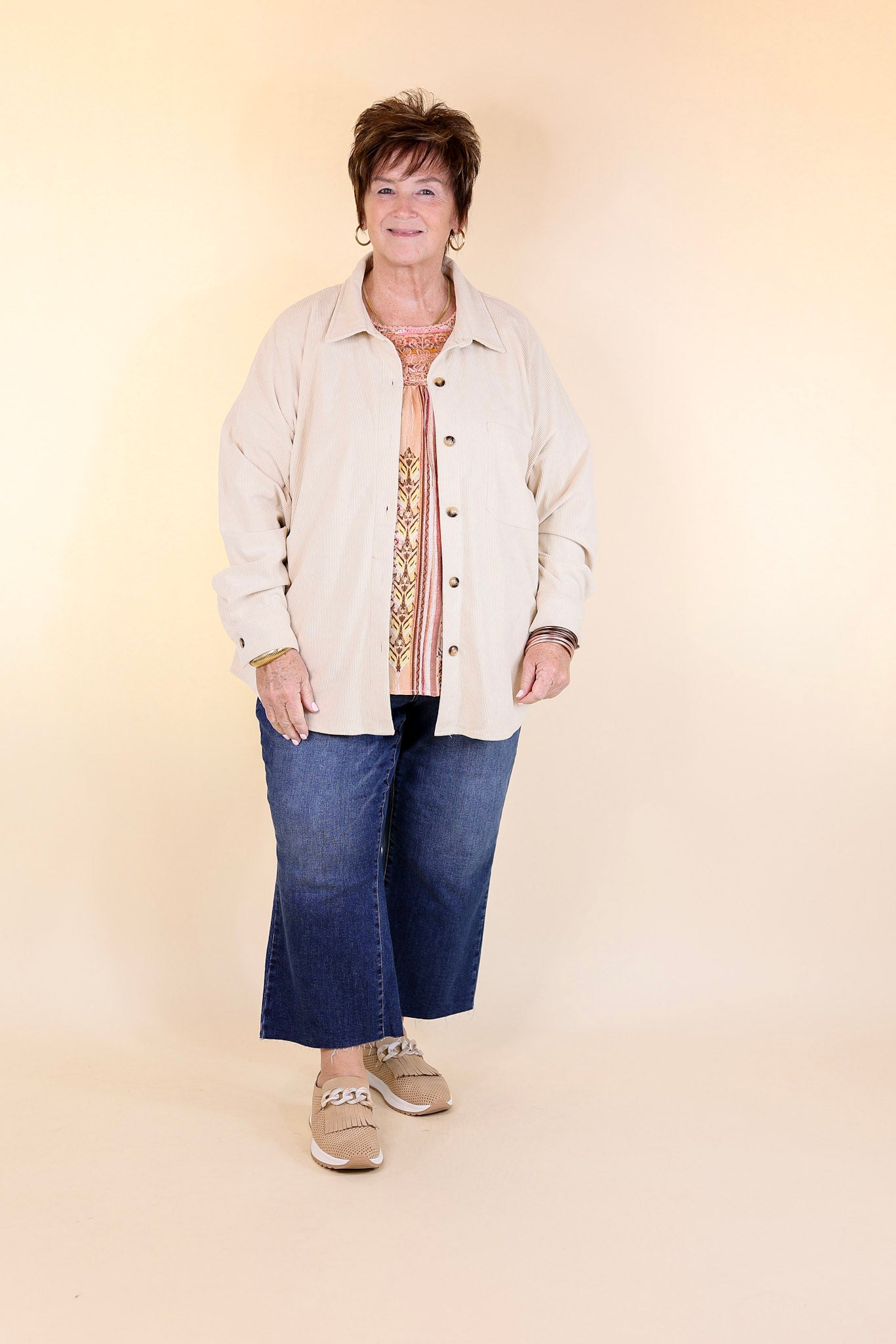 Captivating Cuteness Corduroy Button Up Shacket in Cream