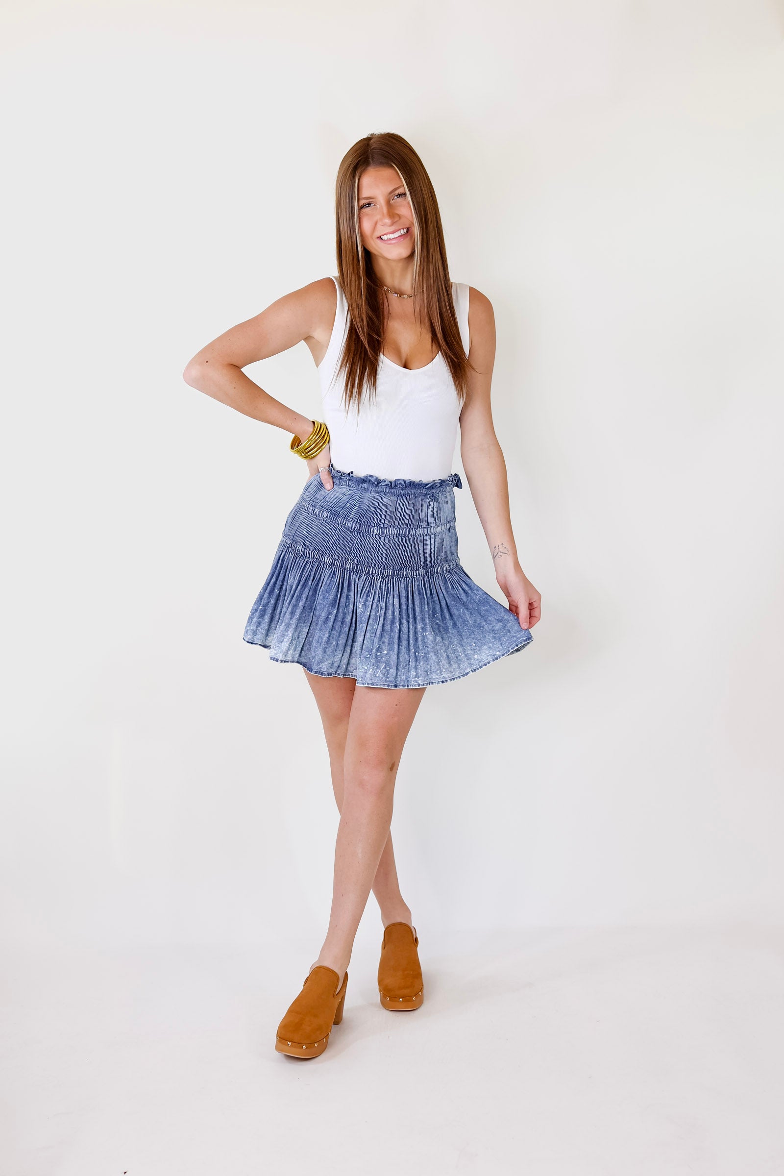 Sweetest Love Pleated Denim Skirt in Light Wash - Giddy Up Glamour Boutique