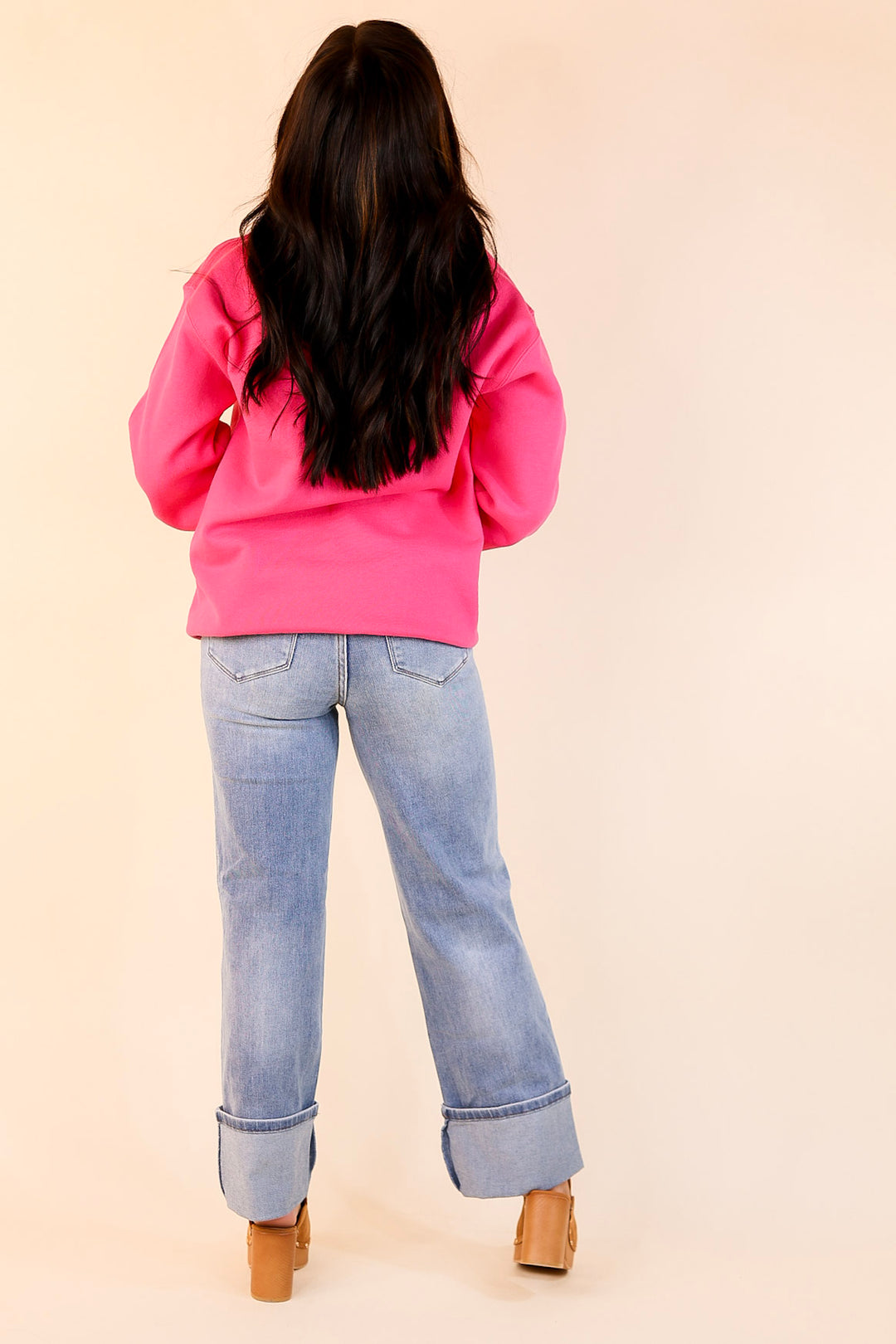 Jolly Hand Stitched in Green Christmas Graphic Sweatshirt in Pink