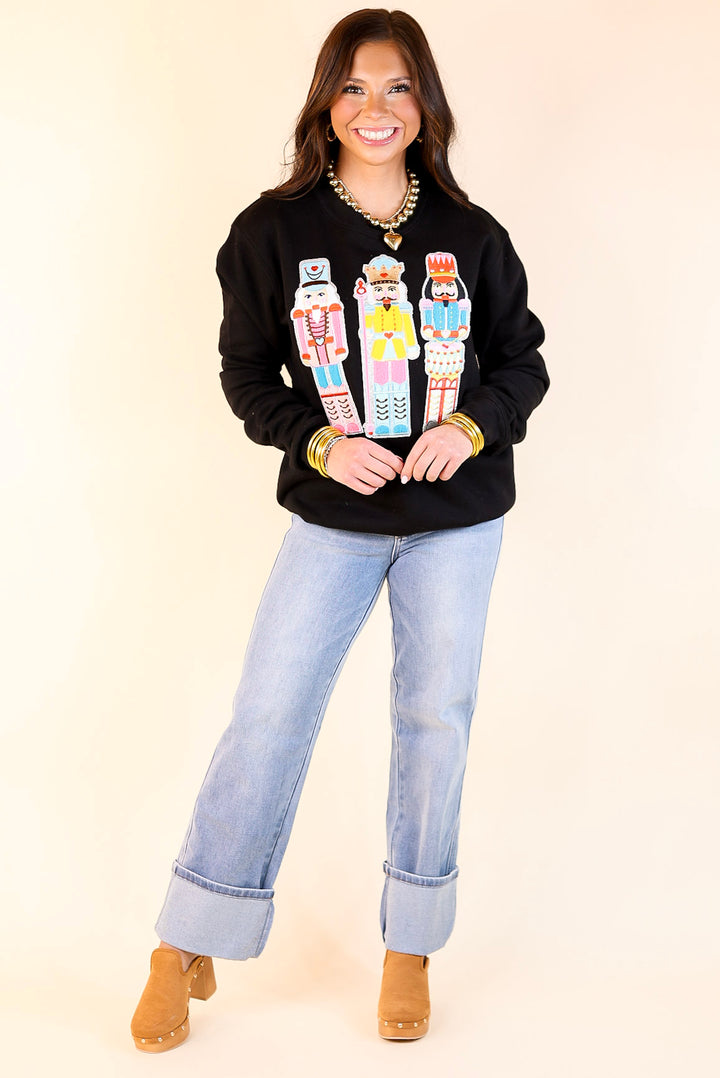 Multicolored Nutcracker Chenille Patch Graphic Sweatshirt in Black