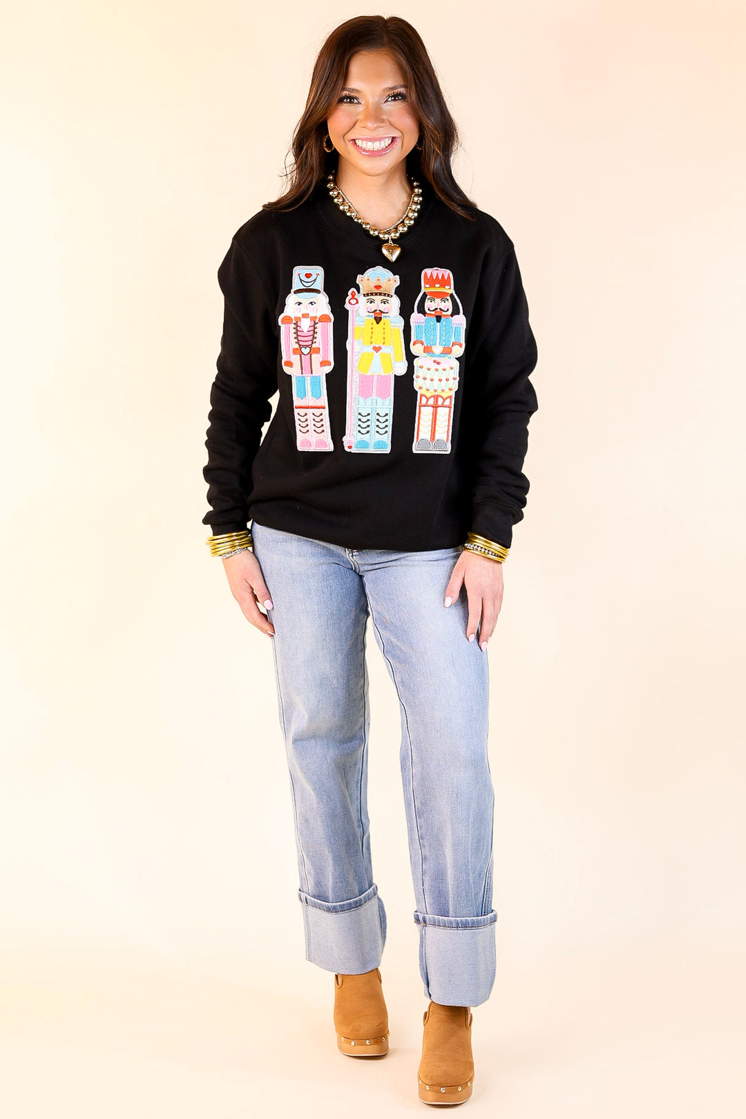 Multicolored Nutcracker Chenille Patch Graphic Sweatshirt in Black