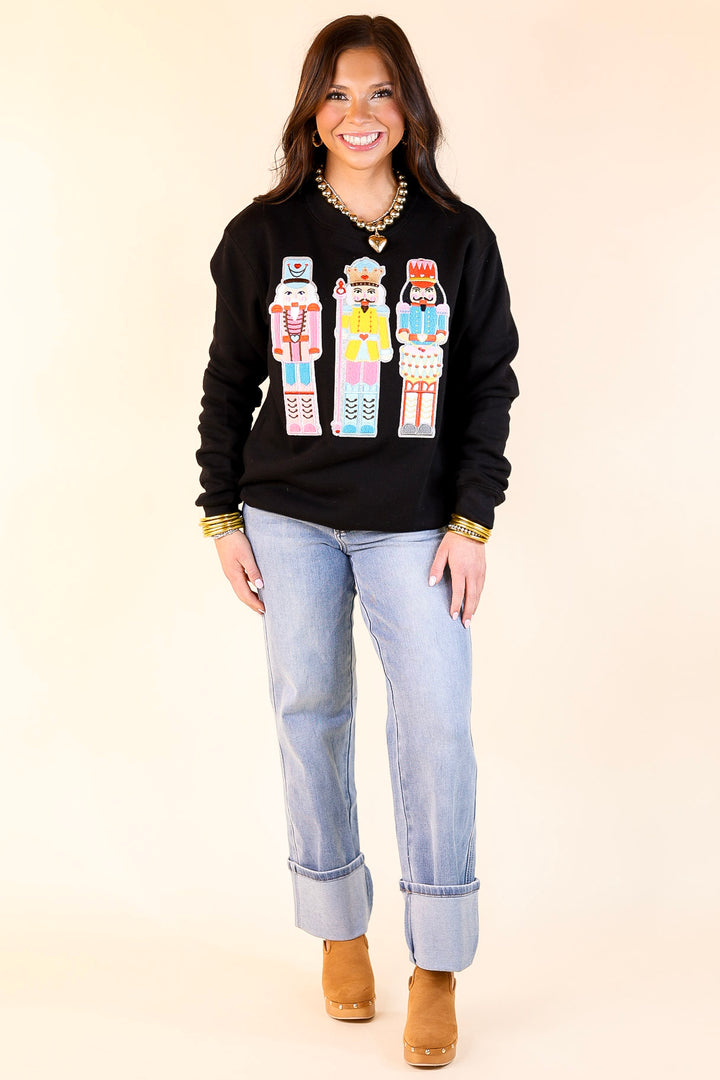 Multicolored Nutcracker Chenille Patch Graphic Sweatshirt in Black