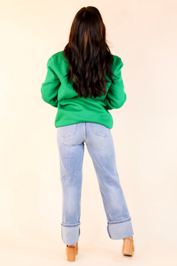 Merry and Bright Sequin Letter Graphic Sweatshirt in Green