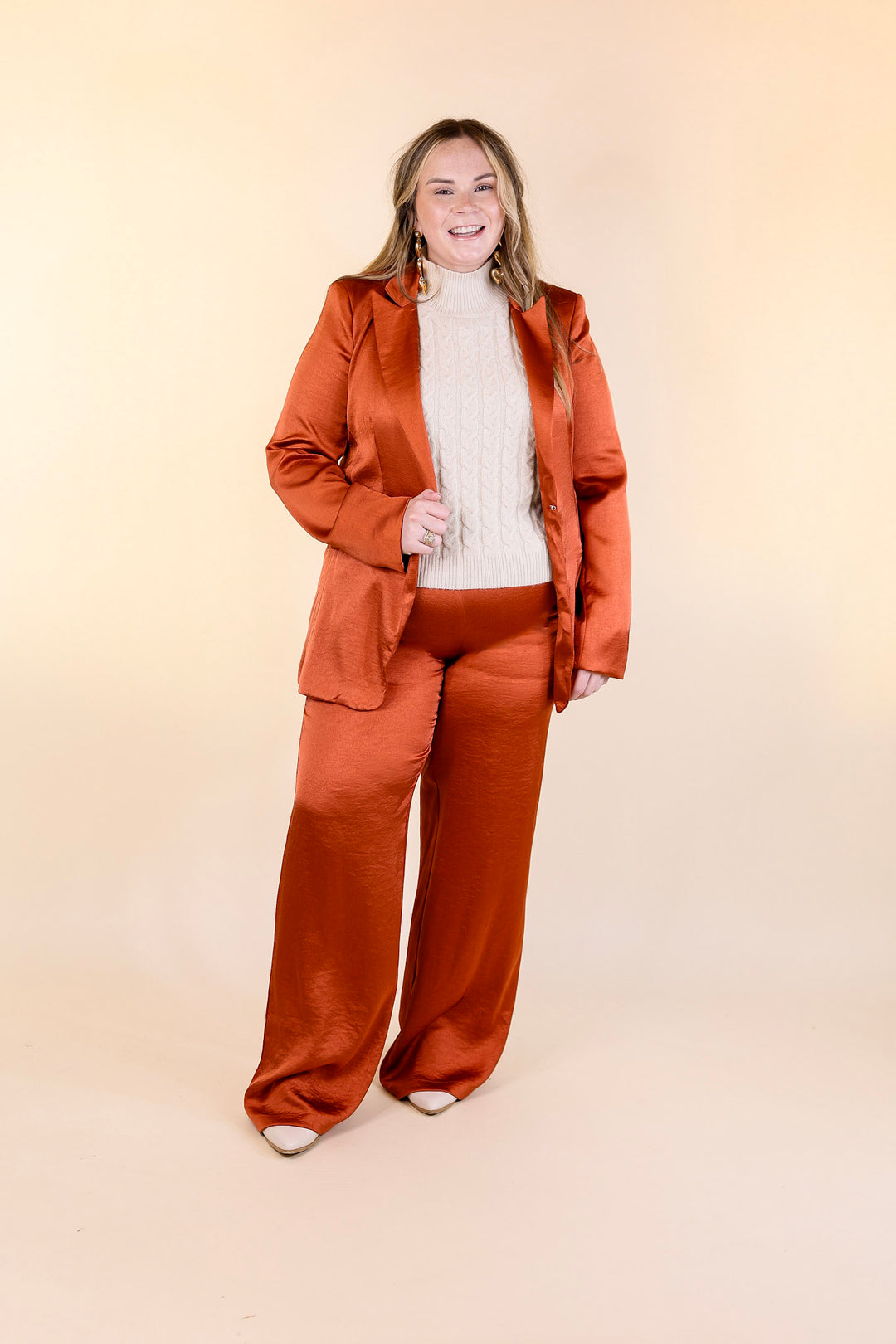 My Everything Satin Pants in Rust Orange