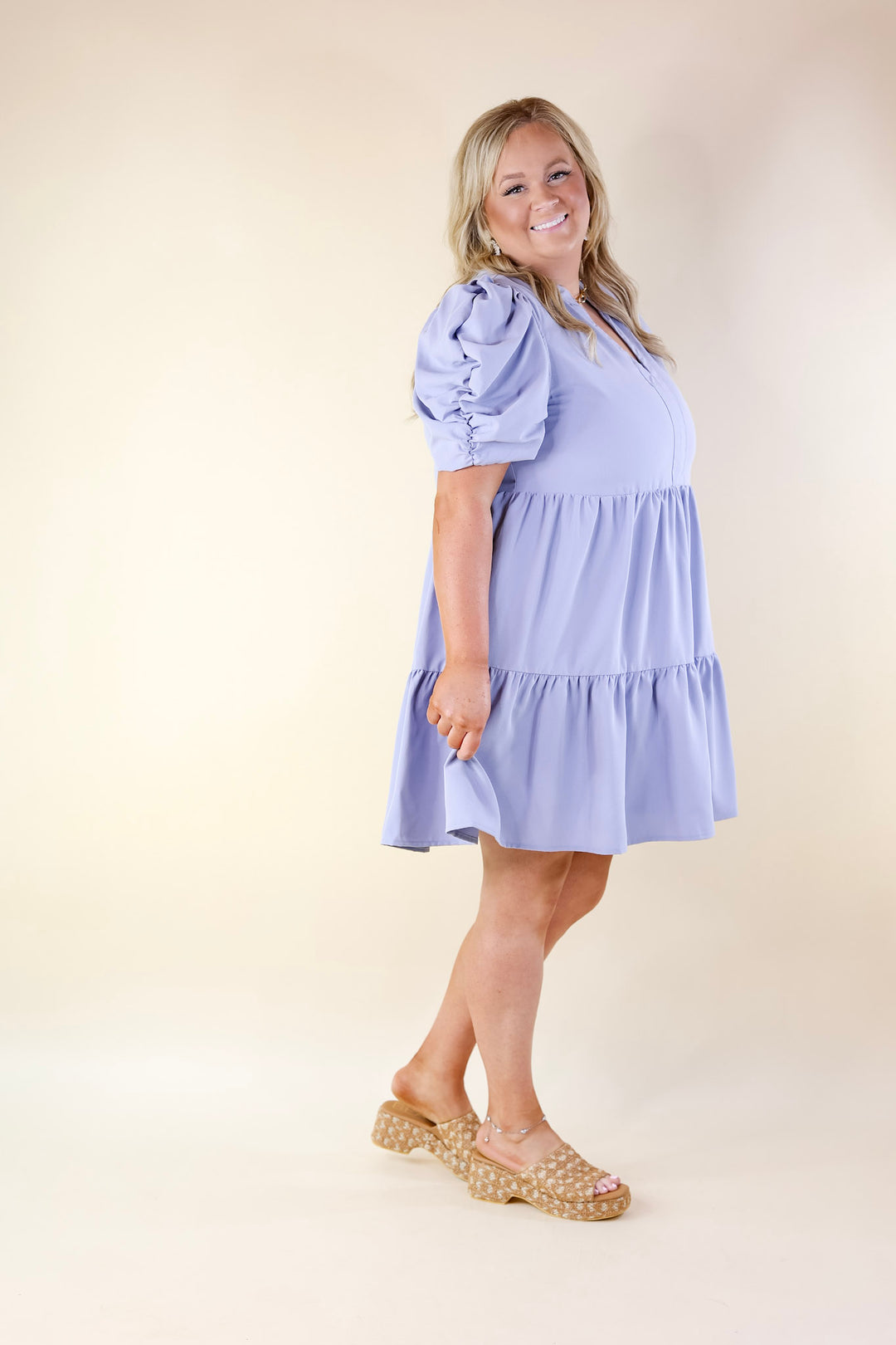 Call Me Chic Balloon Sleeve Short Dress in Chambray Blue - Giddy Up Glamour Boutique