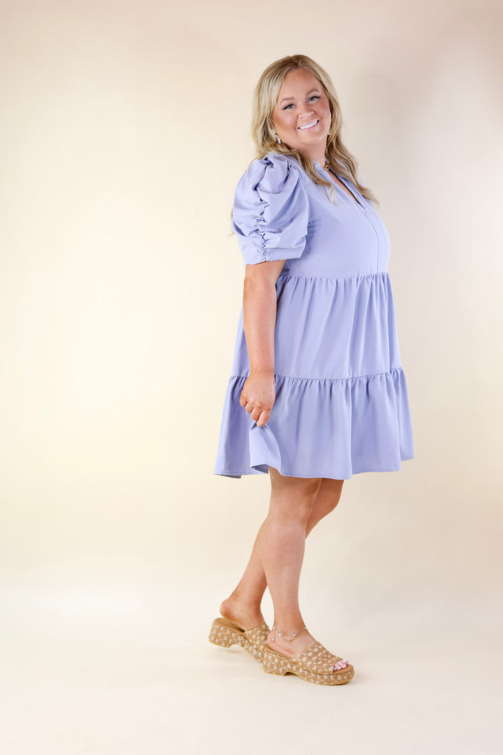 Call Me Chic Balloon Sleeve Short Dress in Chambray Blue - Giddy Up Glamour Boutique