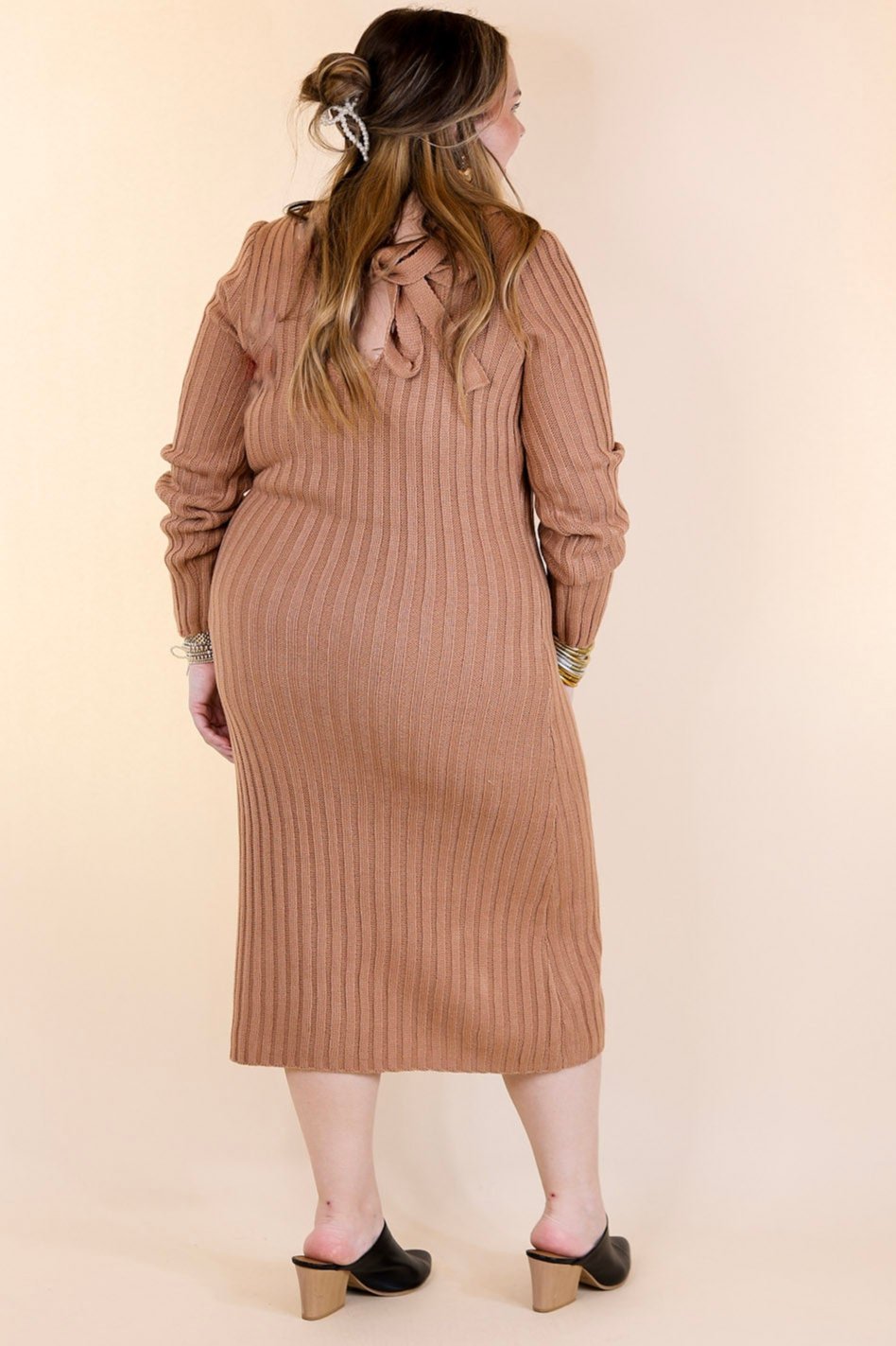V Neck Midi Sweater Dress in Clay Nude Giddy Up Glamour Boutique V Neck Midi Sweater Dress in Clay Nude Giddy Up Glamour Boutique