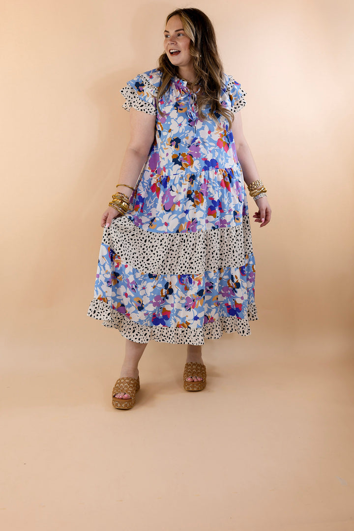 Paint The Wind Multicolor Keyhole Neckline Dress in Light Blue - Giddy Up Glamour Boutique