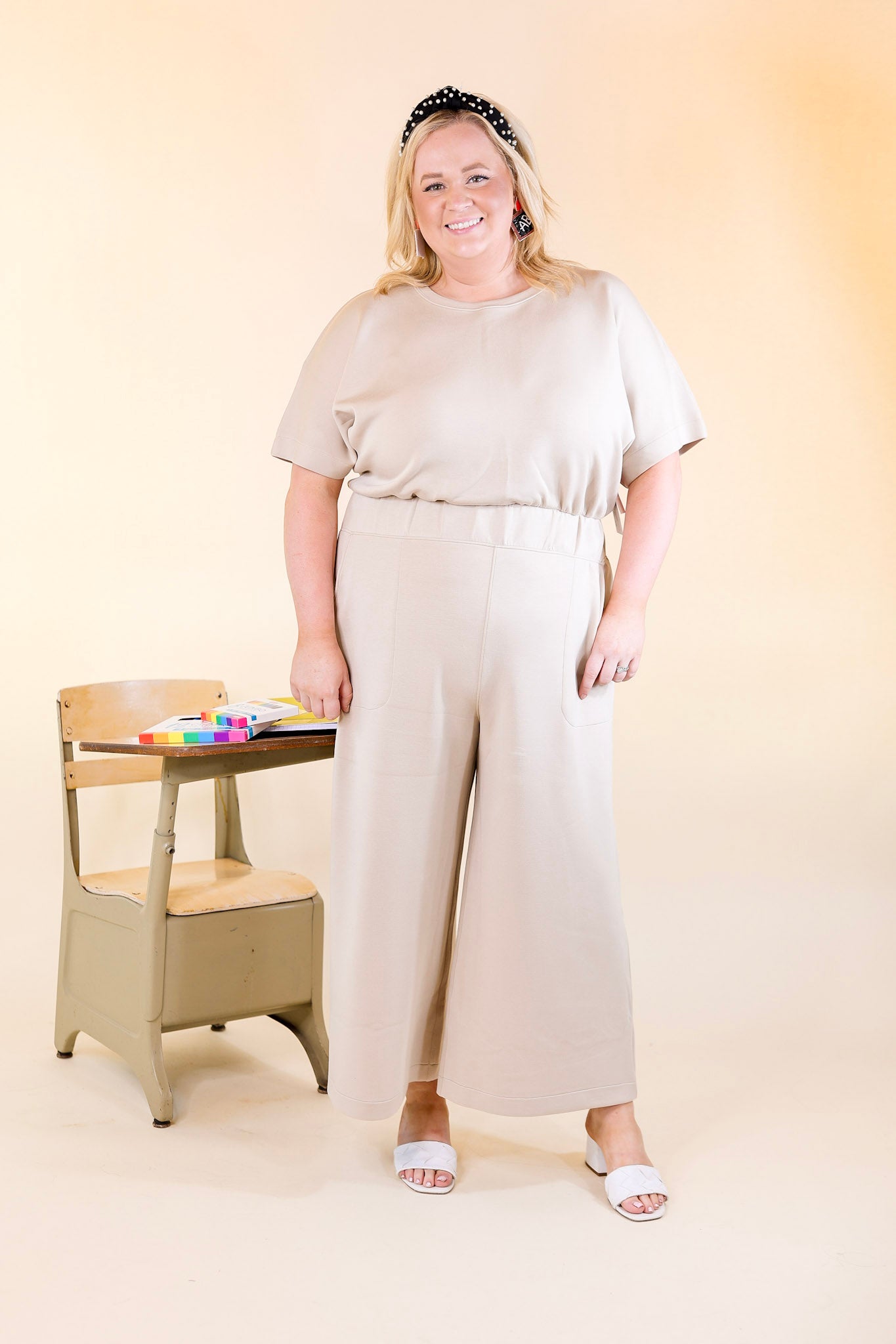 SPANX | AirEssentials Cropped Wide-Leg Jumpsuit in Taupe