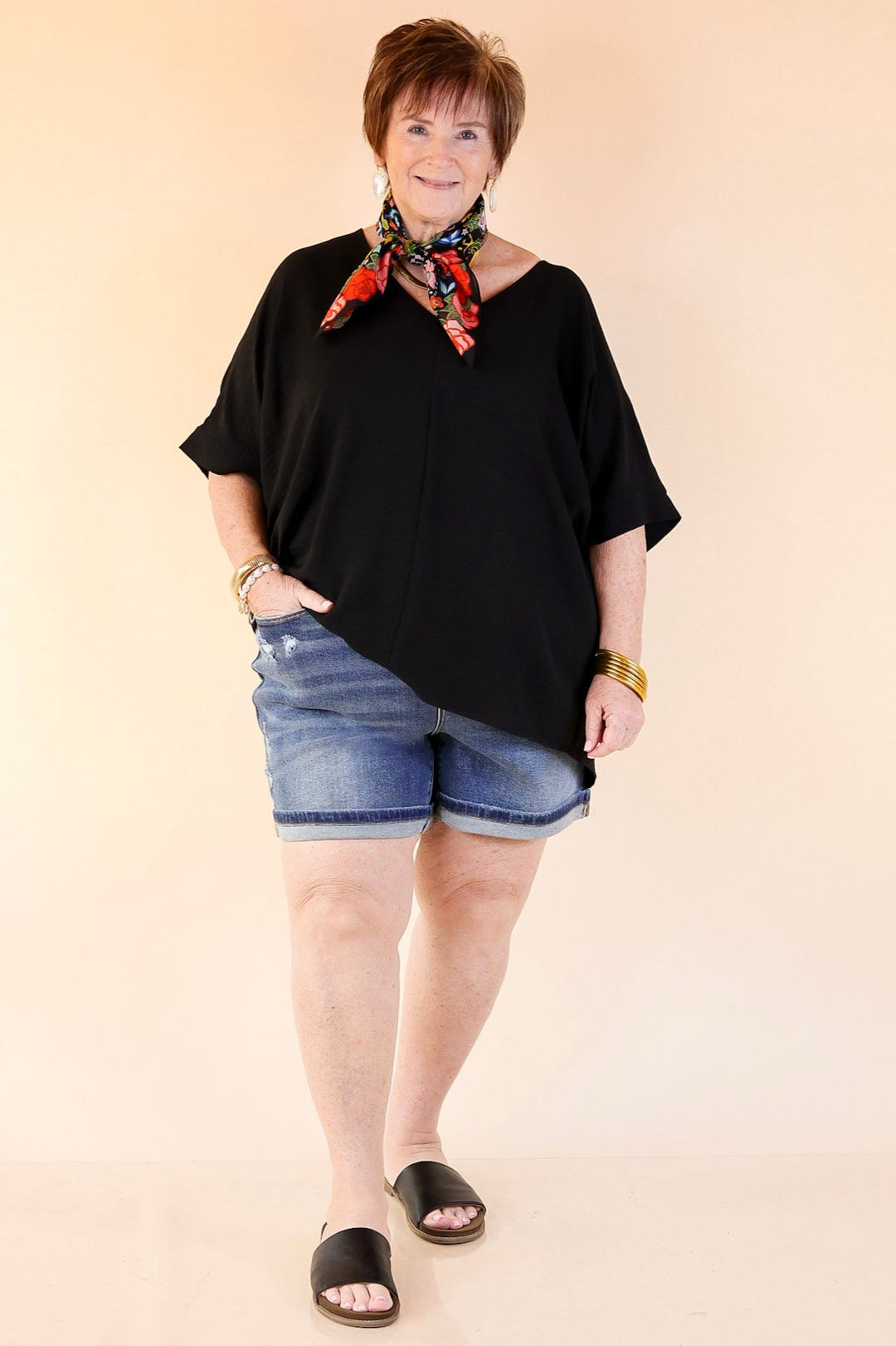 Judy Blue | Hidden Twist Denim Dad Distressed Shorts with Phone Pocket in Dark Wash