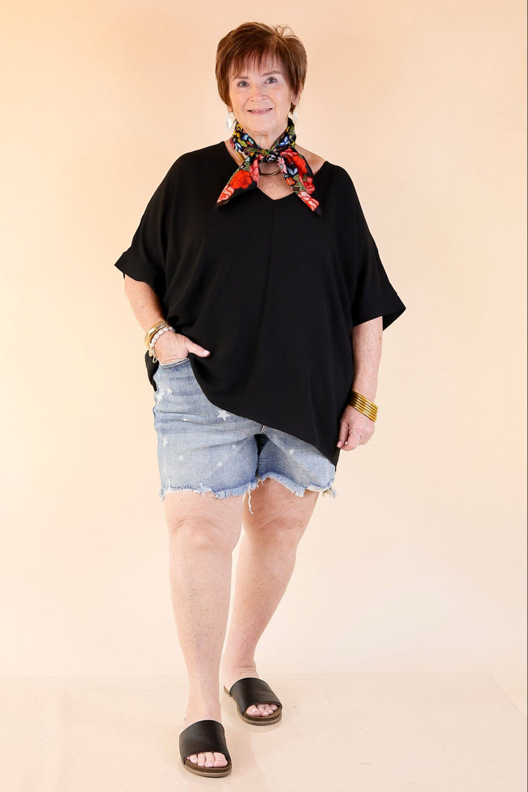 Judy Blue | Starstruck Distressed Star Print Denim Shorts in Medium Wash