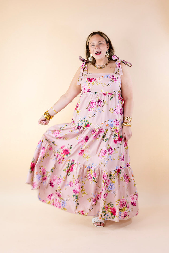 BuddyLove | Arlene Tie-Shoulder Maxi Dress in Blushing Pink - Giddy Up Glamour Boutique