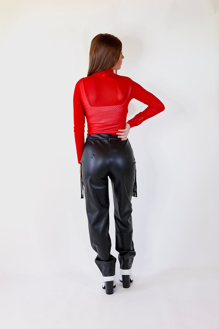 Try Your Luck Glitter Mesh Long Sleeve Bodysuit in Red - Giddy Up Glamour Boutique