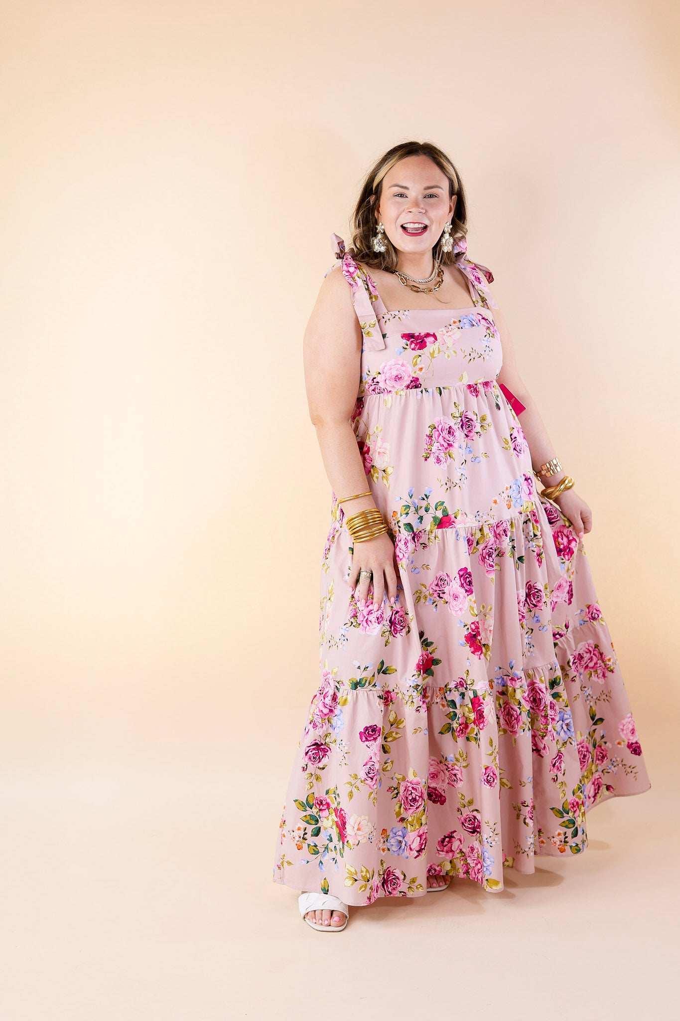 BuddyLove | Arlene Tie-Shoulder Maxi Dress in Blushing Pink - Giddy Up Glamour Boutique