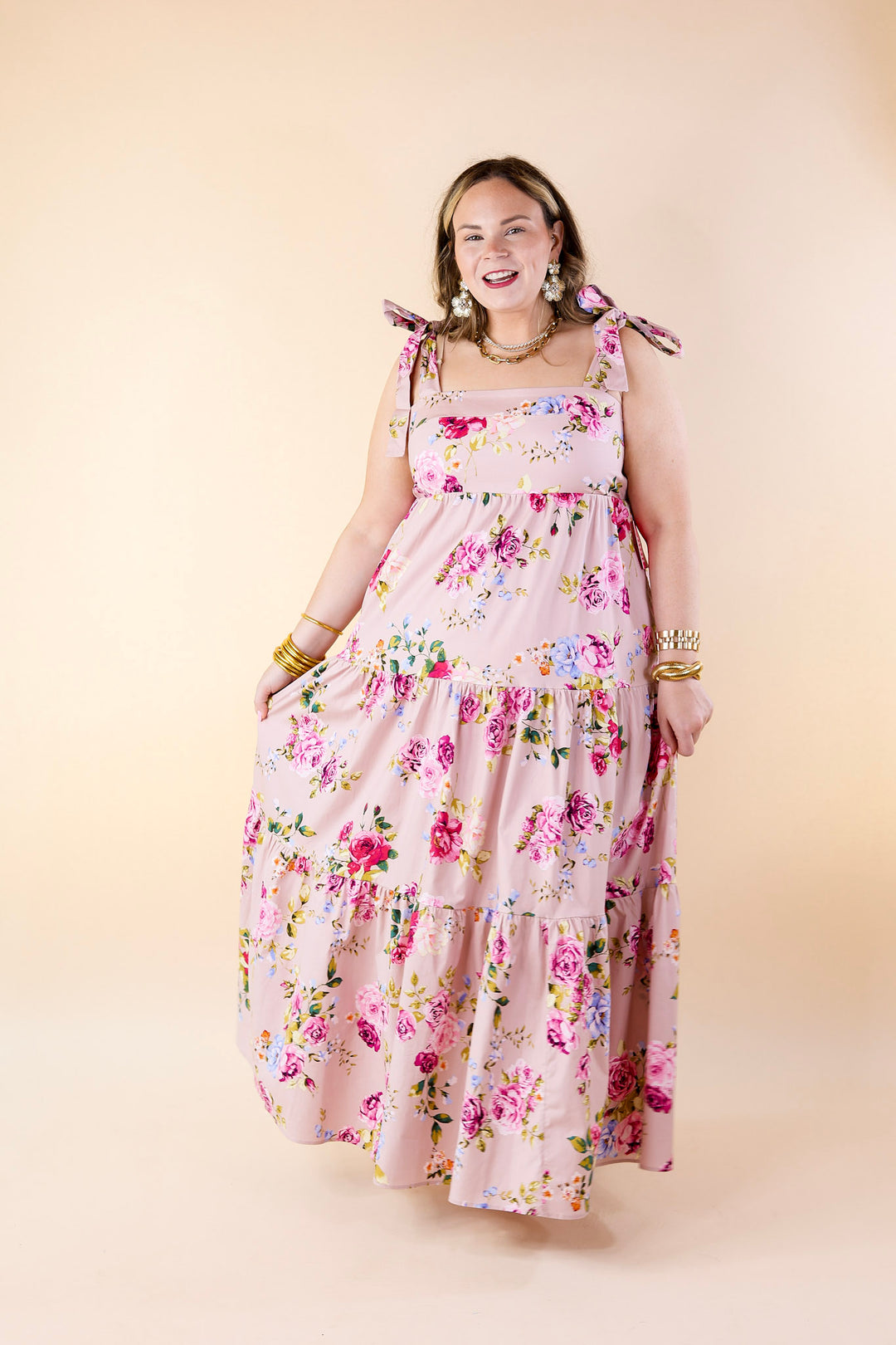 BuddyLove | Arlene Tie-Shoulder Maxi Dress in Blushing Pink - Giddy Up Glamour Boutique