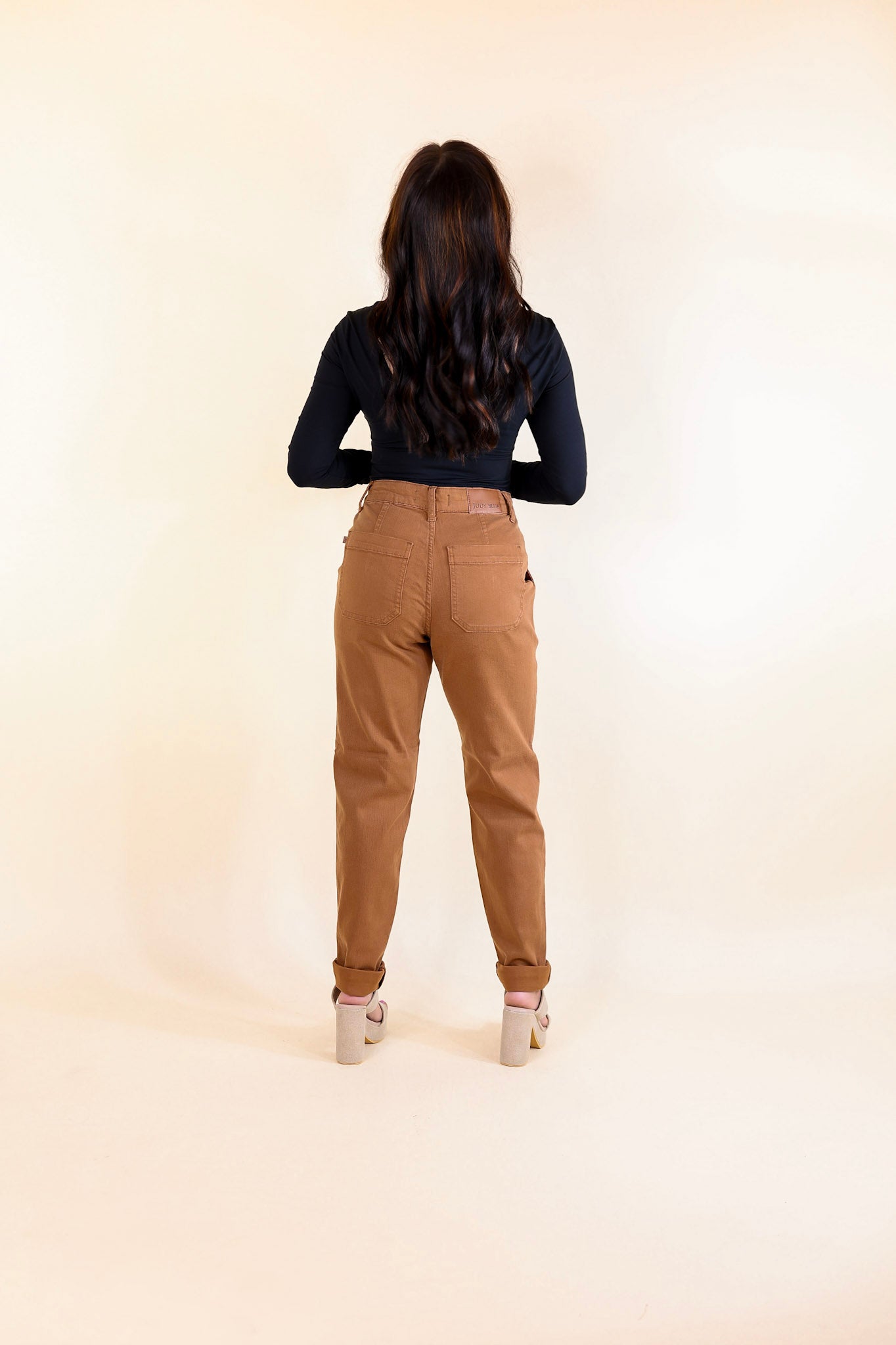 Judy Blue | Keep It A Secret Relaxed Pull on Denim Jean Joggers in Camel Brown