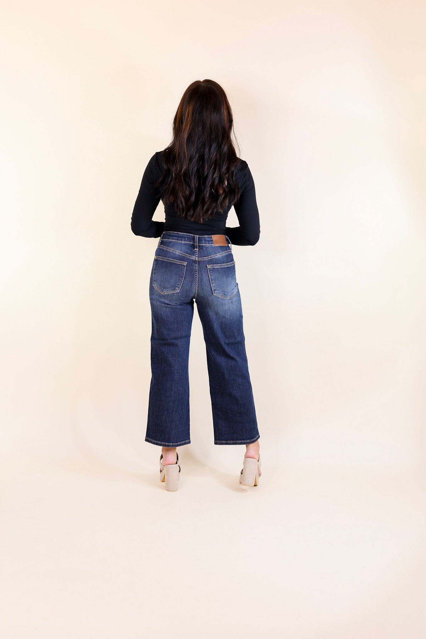 Judy Blue | Sleek Statement Tummy Control Cropped Wide Leg Jean in Dark Wash