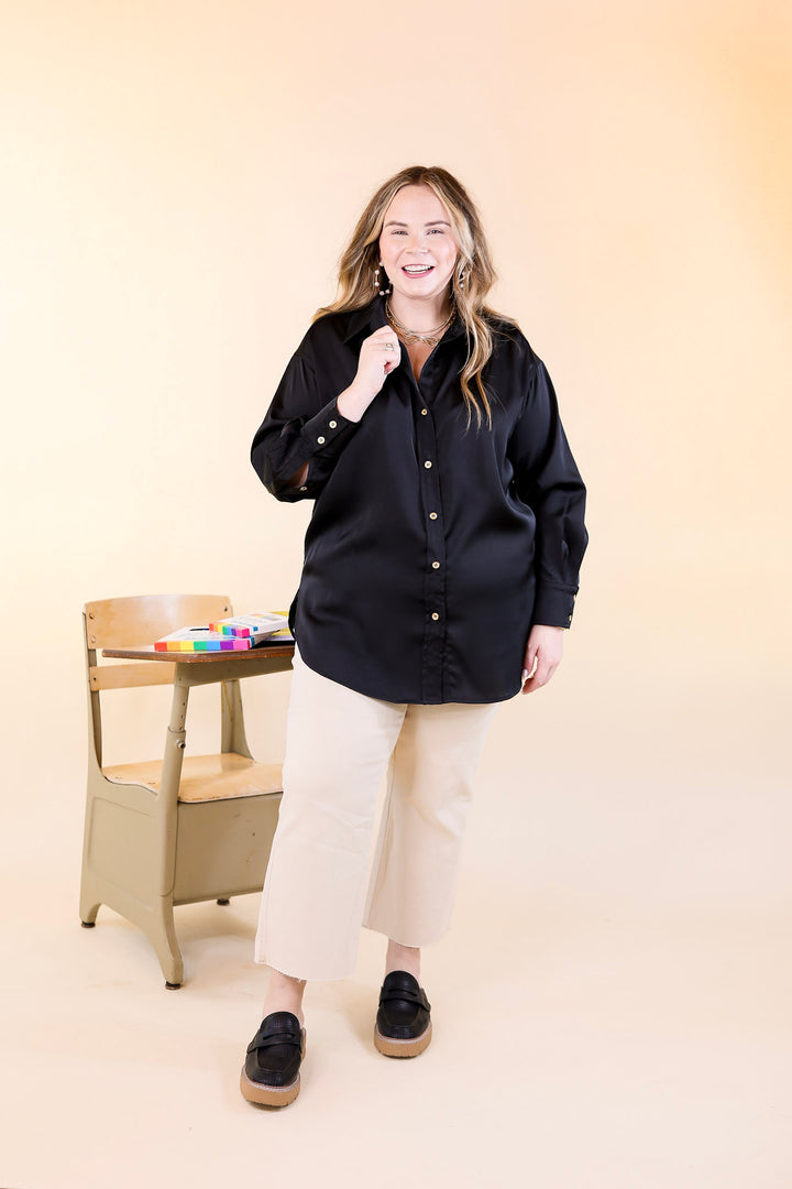 Tell Me Something Good Long Sleeve Button Up Top in Black