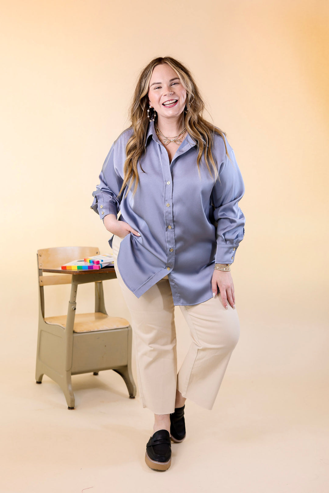 Dusty Blue Long Sleeve Button Up Giddy Up Glamour Boutique Dusty Blue Long Sleeve Button Up Giddy Up Glamour Boutique