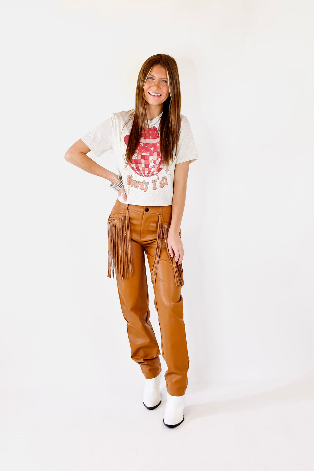 So Cute Howdy Y'all Crop Top in Off White - Giddy Up Glamour Boutique