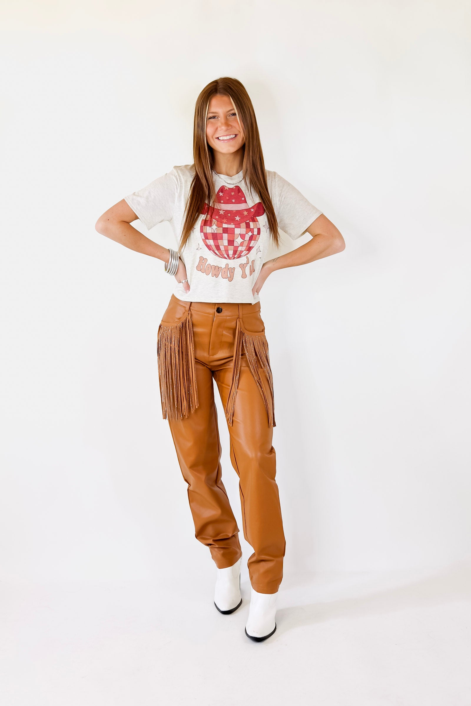 So Cute Howdy Y'all Crop Top in Off White - Giddy Up Glamour Boutique