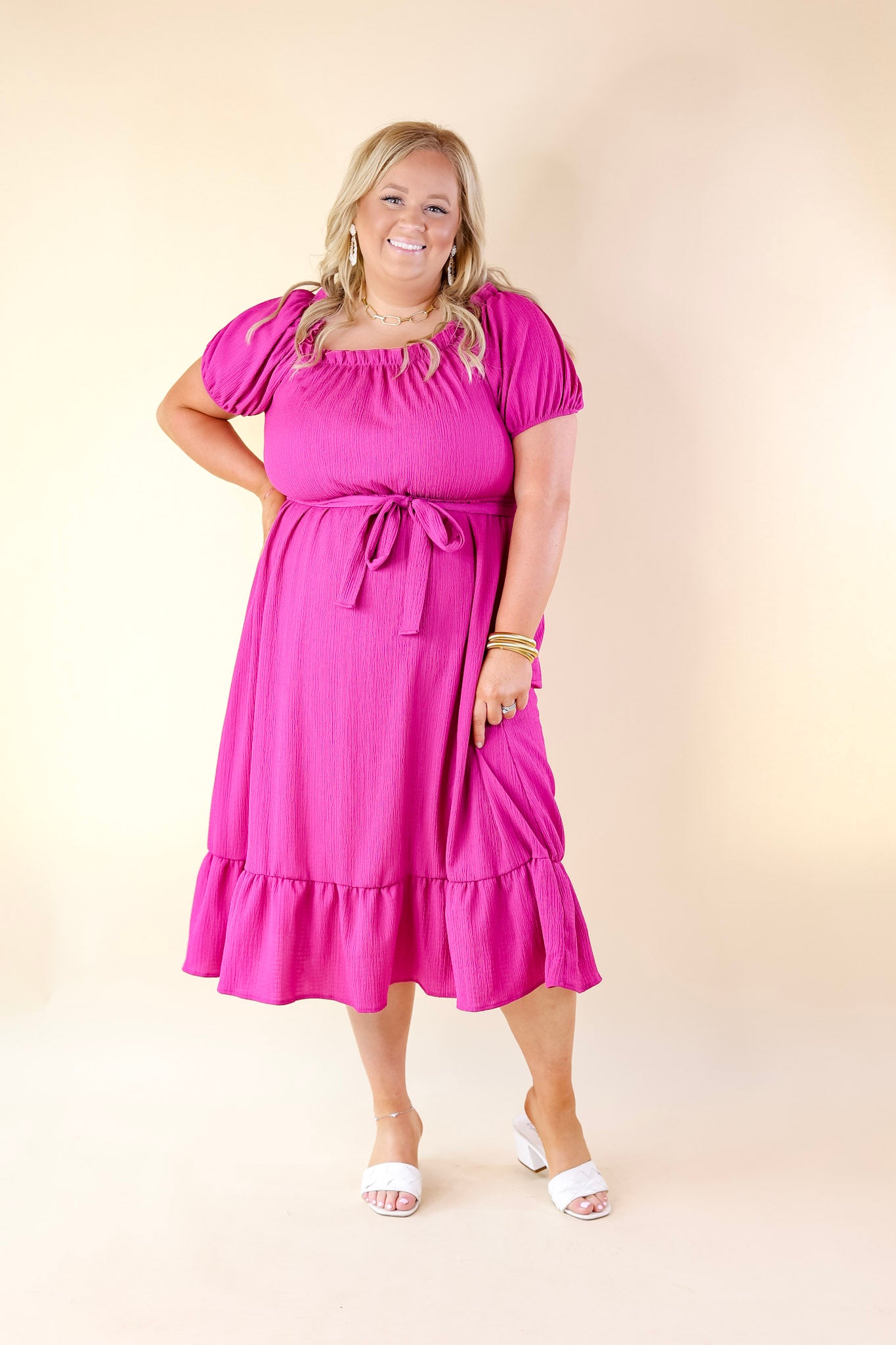 Fabulous Fusion Maxi Dress with Puff Sleeve in Berry Pink - Giddy Up Glamour Boutique