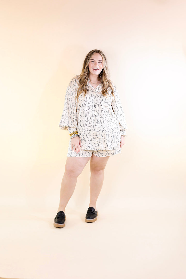 Endlessly Obsessed Satin Button Up Swirl Print Top in Ivory