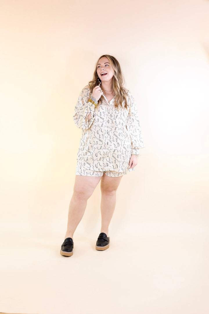 Endlessly Obsessed Satin Swirl Print Shorts in Ivory