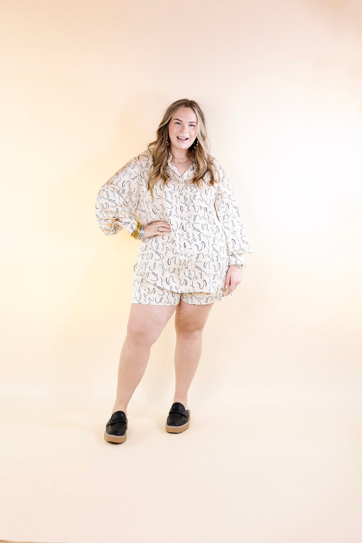 Endlessly Obsessed Satin Swirl Print Shorts in Ivory