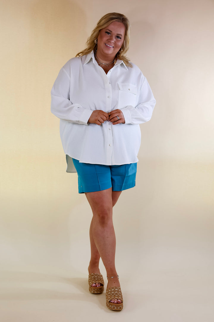 Escaping Ordinary Waffle Weave Button Up Top in Ivory