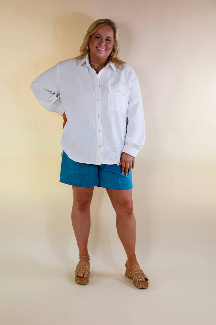 Escaping Ordinary Waffle Weave Button Up Top in Ivory