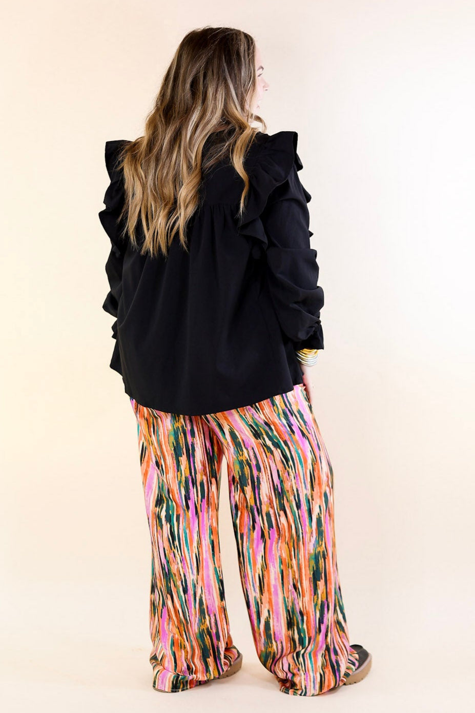 Garden Gypsy Satin Pants with a Tie in Orchid Purple Mix