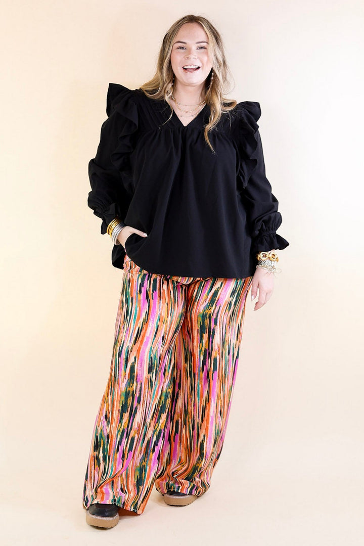 Garden Gypsy Satin Pants with a Tie in Orchid Purple Mix