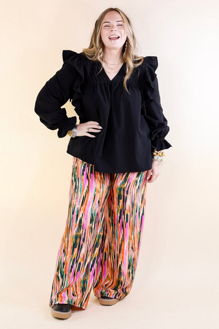 Garden Gypsy Satin Pants with a Tie in Orchid Purple Mix