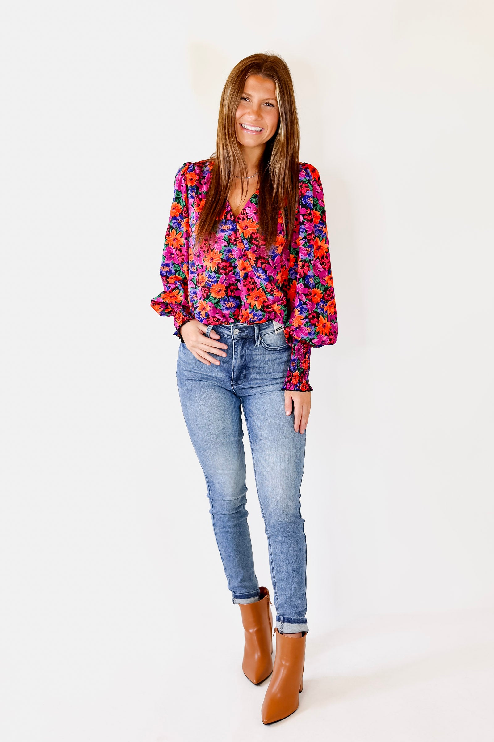 Capture A Memory Floral Long Sleeve Bodysuit in Purple Mix - Giddy Up Glamour Boutique