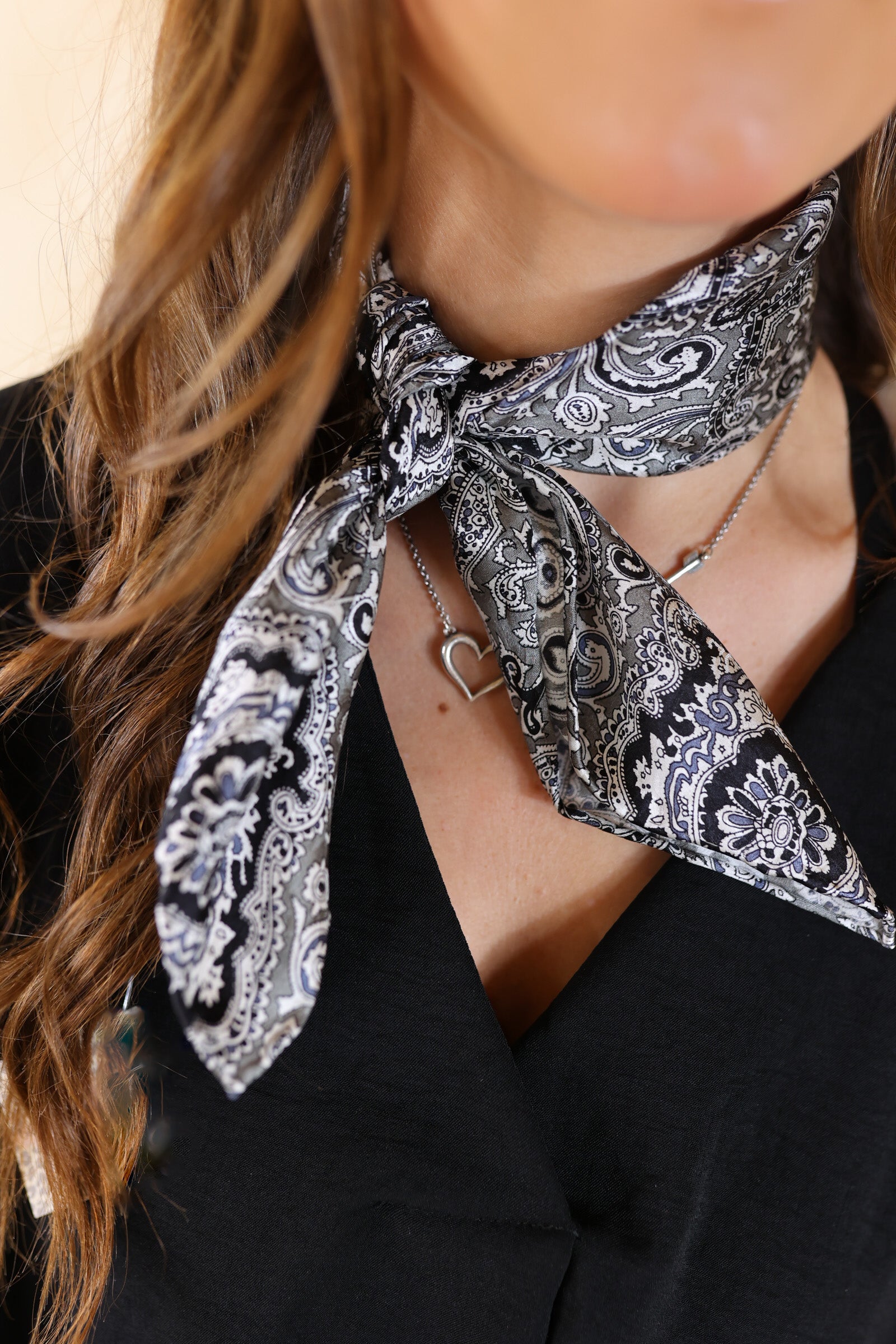 Mini Paisley Wild Rag in Black and Silver - Giddy Up Glamour Boutique
