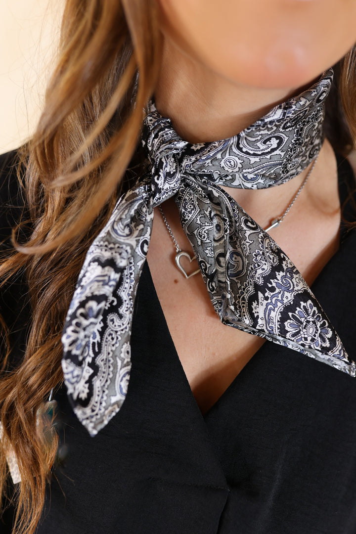 Mini Paisley Wild Rag in Black and Silver - Giddy Up Glamour Boutique