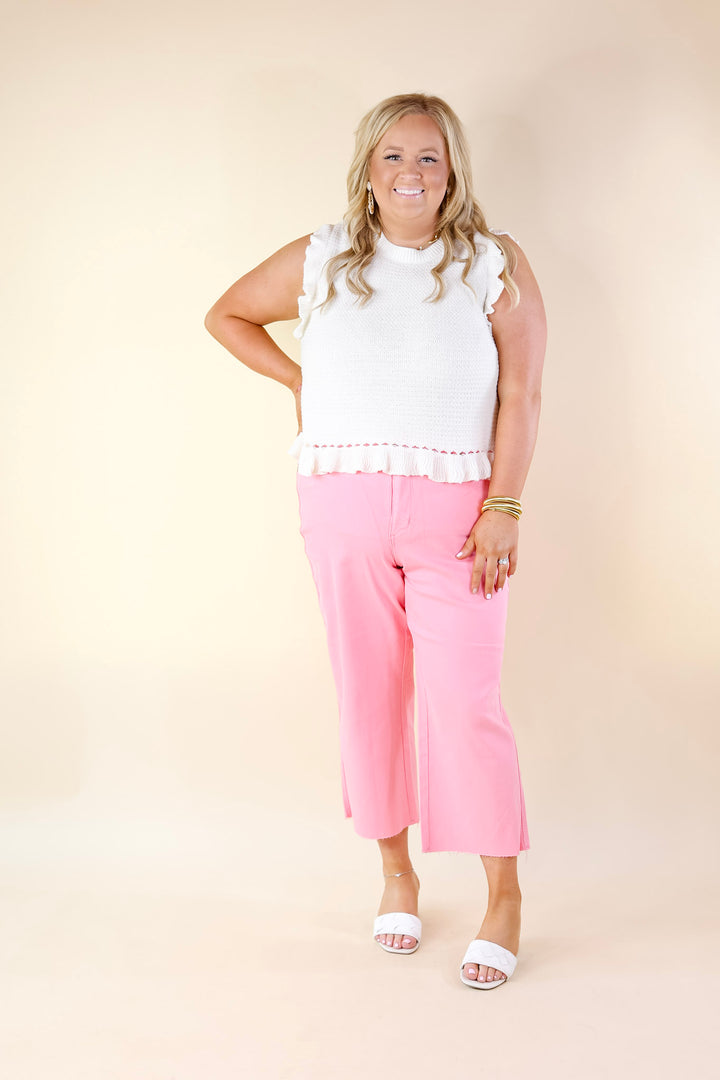 Breezy Baby Cropped Sweater with Ruffle Cap Sleeves in Ivory - Giddy Up Glamour Boutique