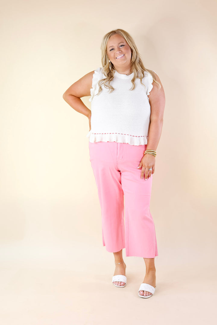 Breezy Baby Cropped Sweater with Ruffle Cap Sleeves in Ivory - Giddy Up Glamour Boutique