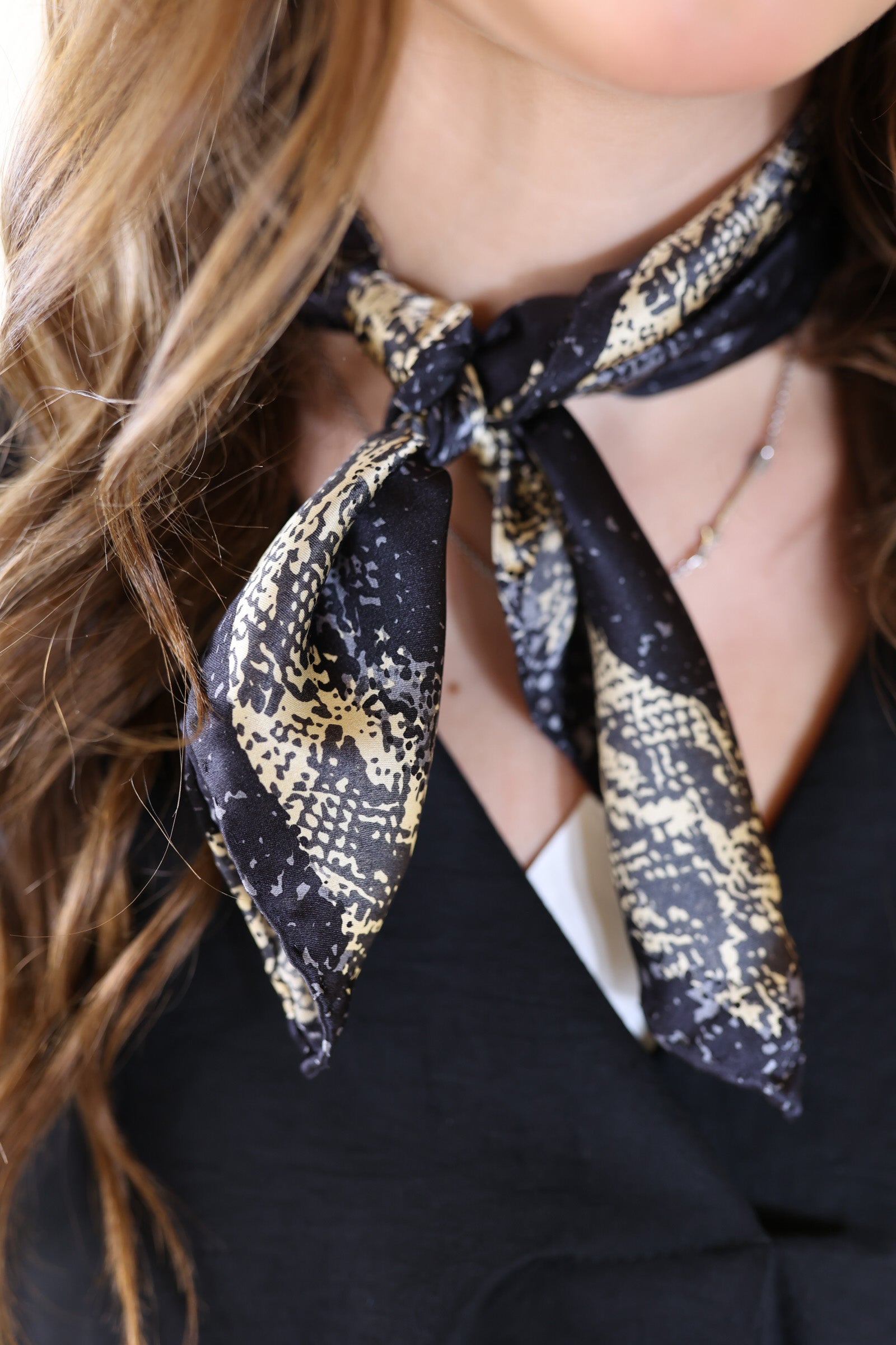 Mini Python Charmeuse Wild Rag in Black and Gold - Giddy Up Glamour Boutique