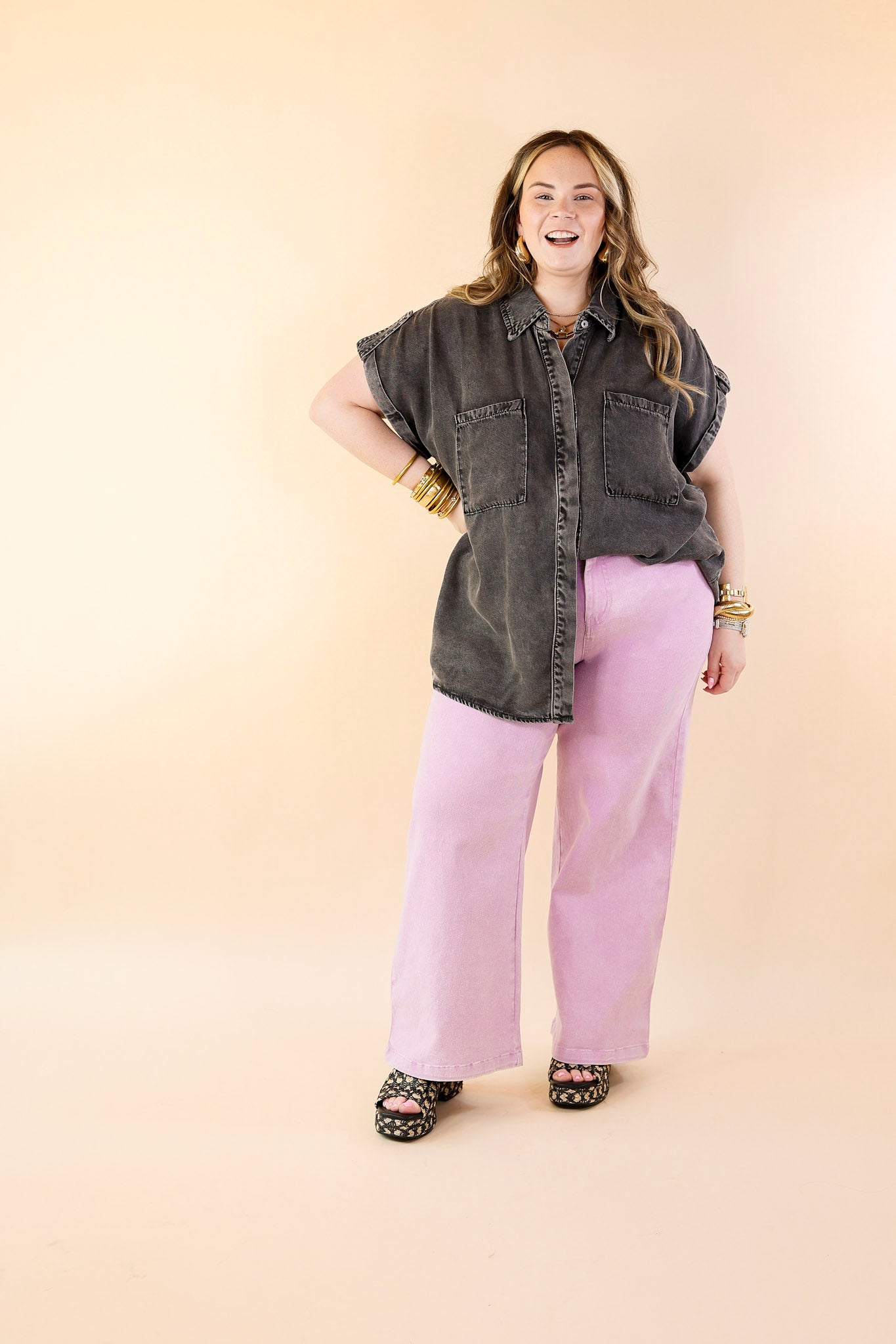 The Best Cropped Wide Leg Jeans in Lavender Purple - Giddy Up Glamour Boutique