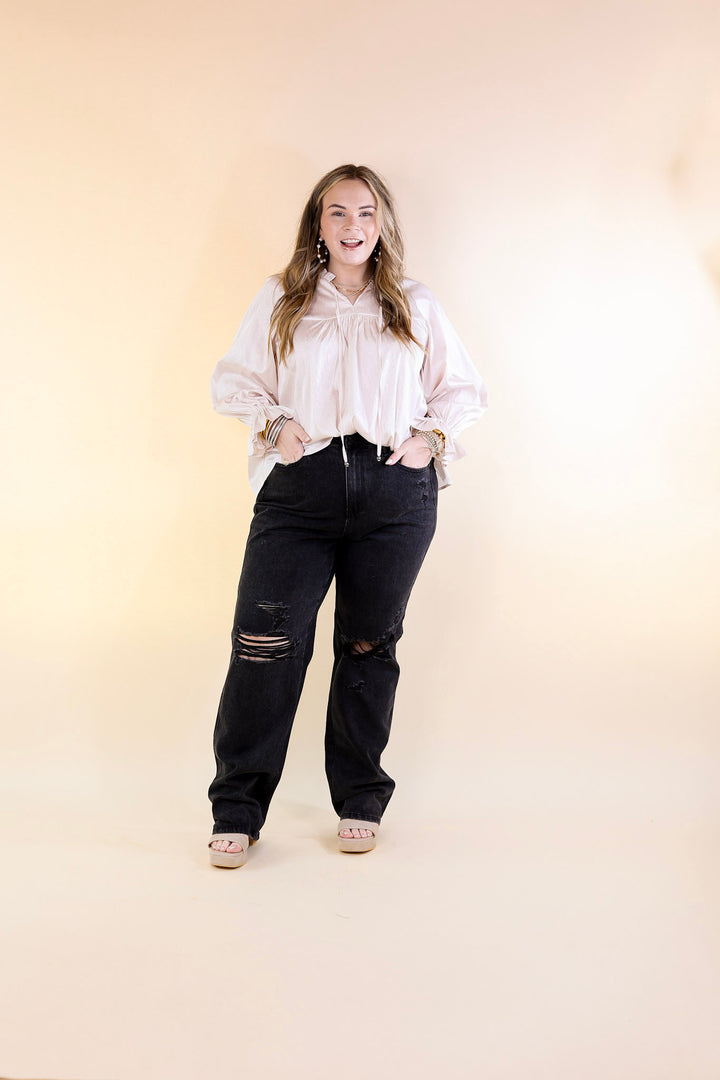 Sunset Situation Front Tie Keyhole Blouse in Ivory