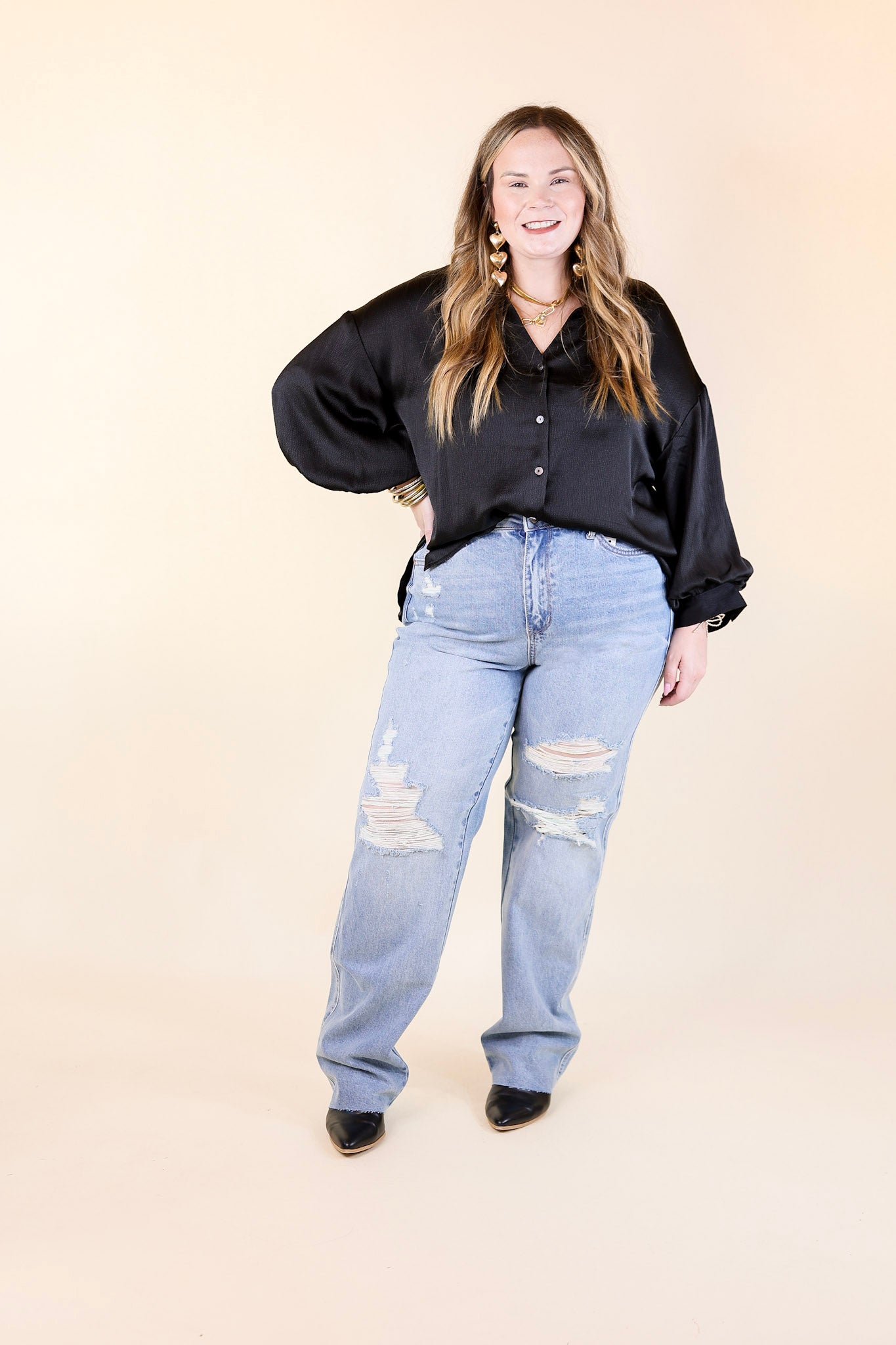 Judy Blue | Retro Remix Destroy Knee 90's Straight Leg Jeans in Medium Wash