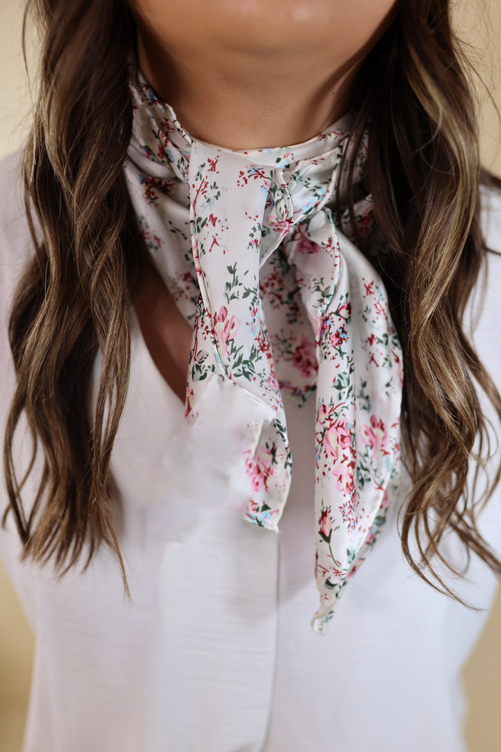 Garden Charmeuse Wild Rag in White - Giddy Up Glamour Boutique