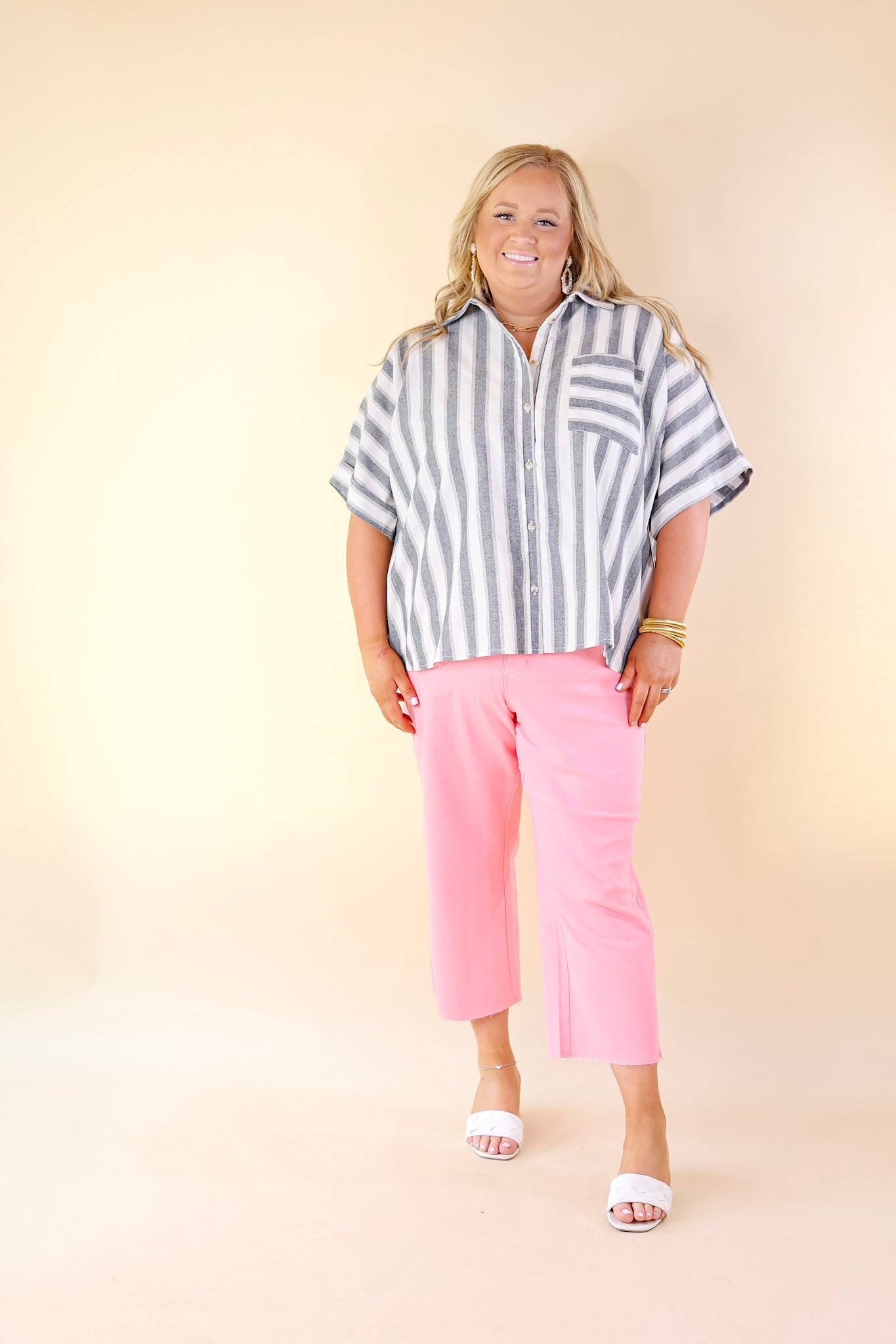 Judy Blue | Sign Me Up Tummy Control Cropped Wide Leg Jeans in Pink - Giddy Up Glamour Boutique
