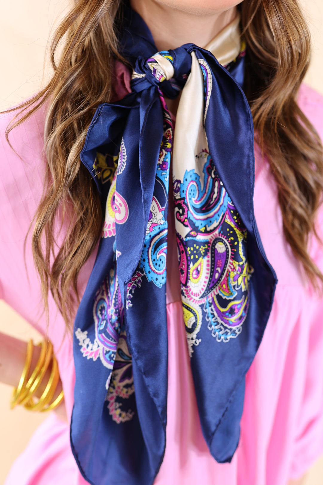 Frenzy Charmeuse Wild Rag Ivory and Navy - Giddy Up Glamour Boutique