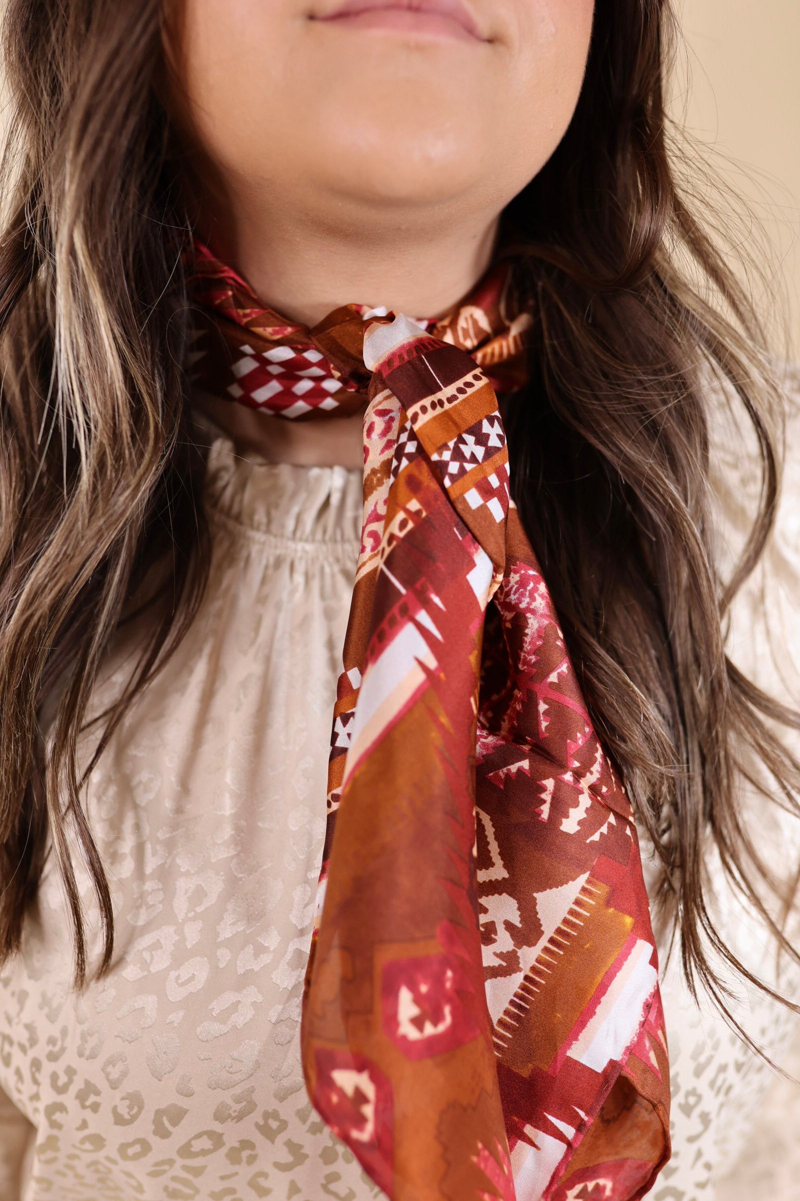 Aztec Wild Rag in Brown and White - Giddy Up Glamour Boutique
