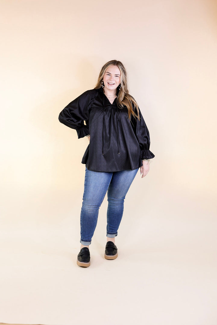 Sunset Situation Front Tie Keyhole Blouse in Black